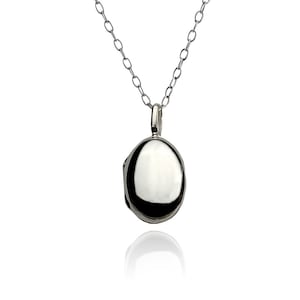 Sterling Silver Oval Locket with Large Bail - 17mm x 20mm Polished Pendant with 18&quot; Chain