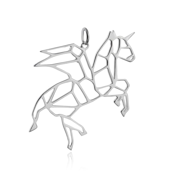 Origami Pegacorn Winged Unicorn Outline Pendant 925 Sterling Etsy