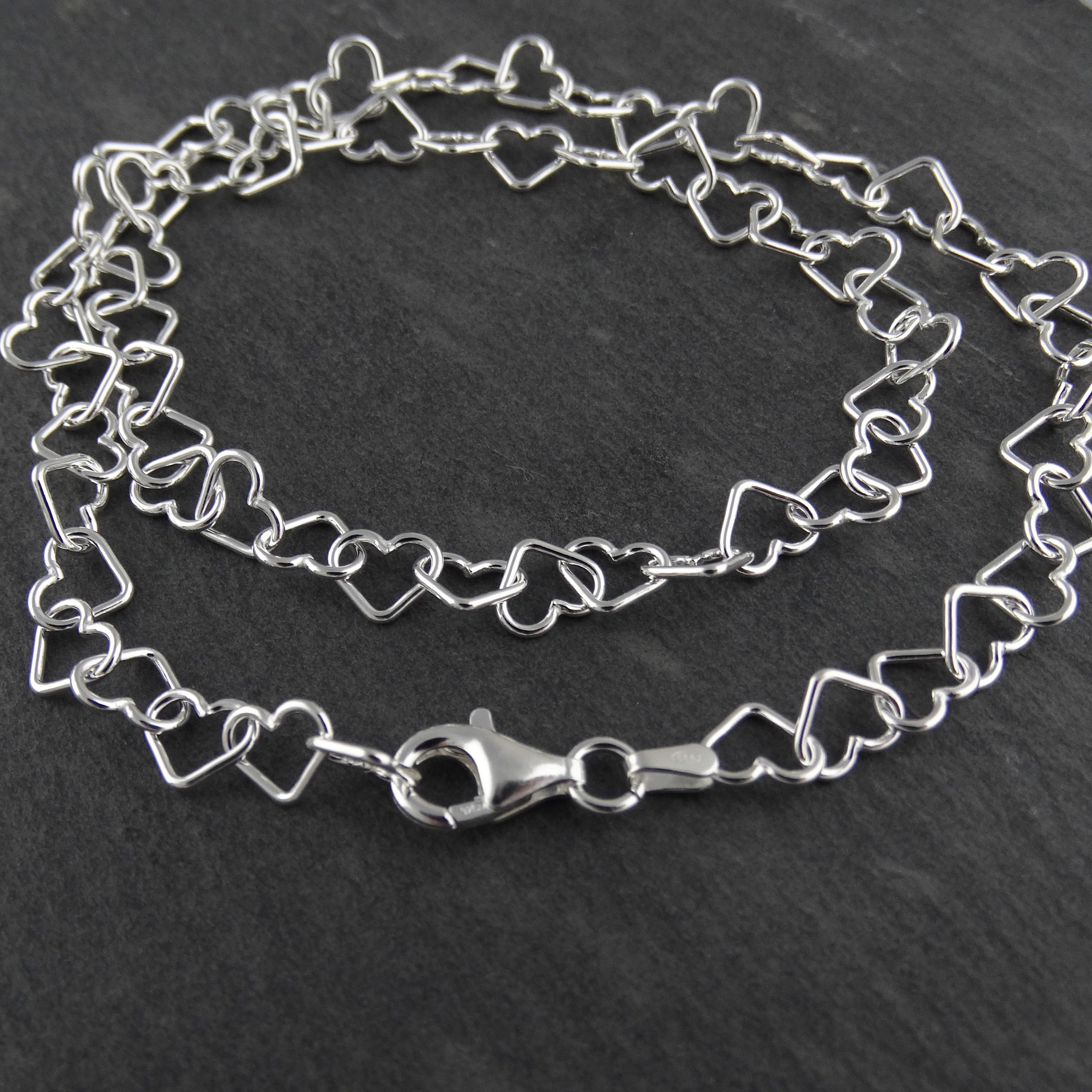 6mm Heart Link Chain Necklace 925 Sterling Silver Open Etsy