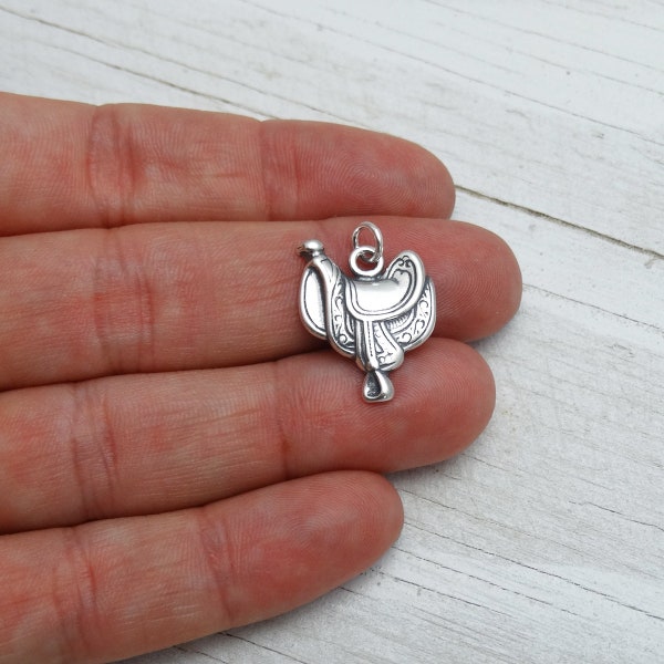 Sterling Silver Saddle Charm - 925 Silver - Horse Riding Horseback Pendant 20mm x 16mm