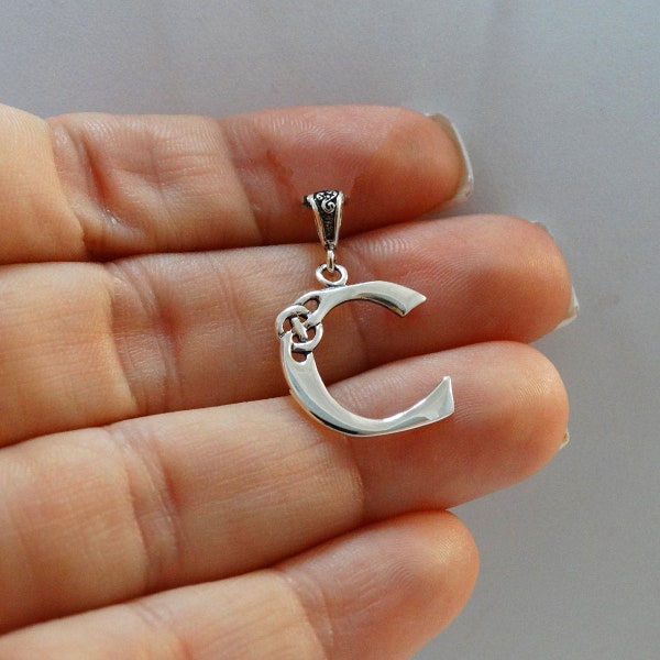 Sterling Silver Letter C Celtic Knot Charm - 925 Sterling Silver - Irish Initial Monogram Pendant - 28mm x 15mm