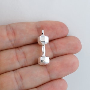Sterling Silver 3D Dumbbell Charm - 25mm Weight Training Pendant