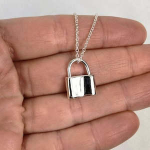 Sterling Silver Padlock Necklace - Polished Charm with 18" Chain Included