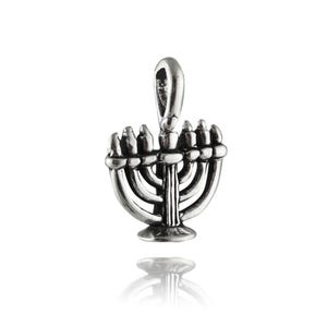 Sterling Silver Tiny Menorah Charm - 16mm x 11mm Hanukkah Pendant