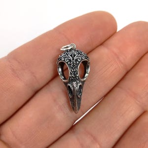 Sterling Silver Raven Skull with Scroll Carving - 28mm x 11mm Steampunk Charm