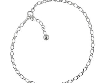 Sterling Silver Figaro Style Anklet - 9" + 1" Extension Adjustable Anklet