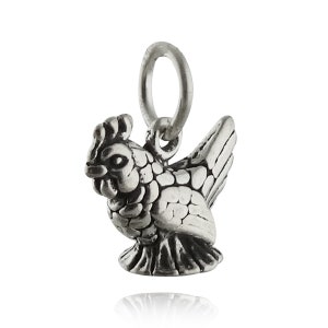 Sterling Silver Tiny 3D Chicken Charm - 10mm x 9mm Poultry Pendant
