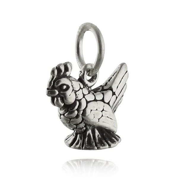 Sterling Silver Tiny Chicken Charm - 925 Silver - 3 Dimmensional Bird Hen Pendant 10mm x 9mm