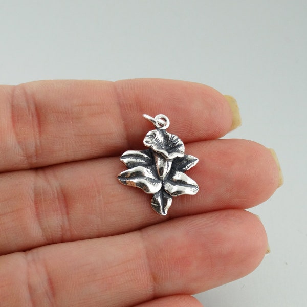 Calla Lily Pendant Charm - 925 Sterling Silver - Flower Garden Detailed 20mm x 16mm