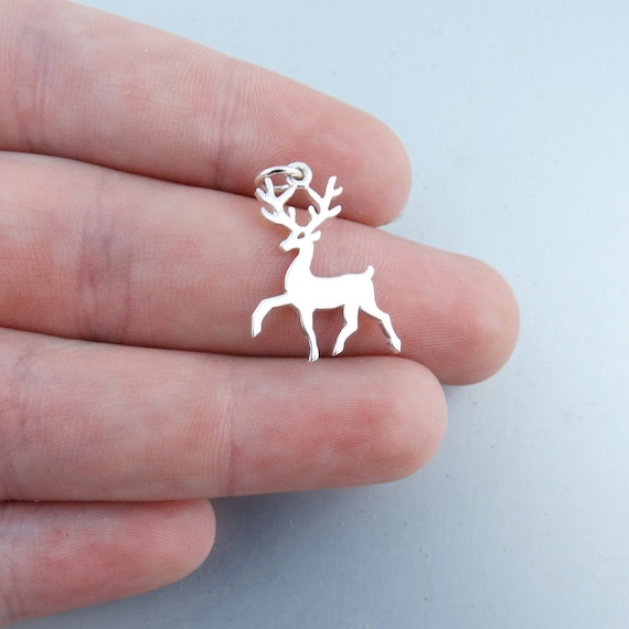 SILVER STAG DEER CHARM 925 STERLING SILVER STAG WITH ANTLERS CHARM