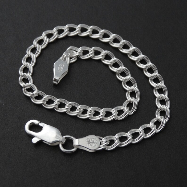 7 or 8 Sterling Silver Double Link Charm Bracelet Etsy