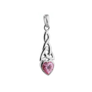 Sterling Silver Celtic Knot with Heart Charm - 925 Sterling Silver - October Birthstone Pendant - 28mm x 8mm
