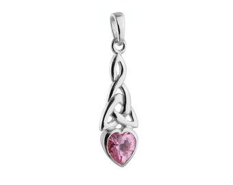 Sterling Silver Celtic Knot with Heart Charm - 925 Sterling Silver - October Birthstone Pendant - 28mm x 8mm