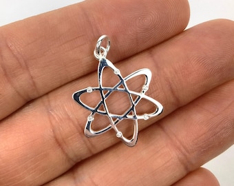 Sterling Silber Atom Charm mit Cubic Zirkonia - 20 mm x 20 mm Wissenschaft Anhänger