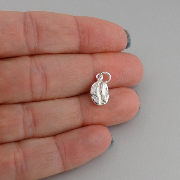 Sterling Silver Coffee Bean Charm - 925 Silver - 3 Dimensional Caffeine Pendant 6mm x 12mm