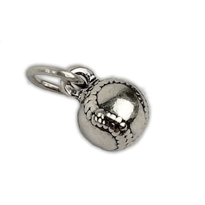 Sterling Silver Tiny Baseball Charm - 3D Solid Baseball Pendant 10mm x 6mm