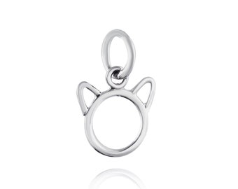 Sterling Silver Cat with Ears Outline Charm - 925 Sterling Silver - Cute Kitty Outline Pet Dainty Pendant - 10mm x 10mm