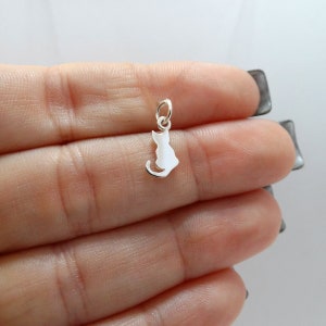 Sterling Silver Dainty Cat Silhouette Charm - 925 Sterling Silver - Animal Pendant 12mm x 5mm
