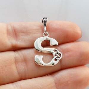 Sterling Silver Letter S Celtic Knot Charm - 925 Sterling Silver - Irish Initial Monogram Pendant - 28mm x 15mm