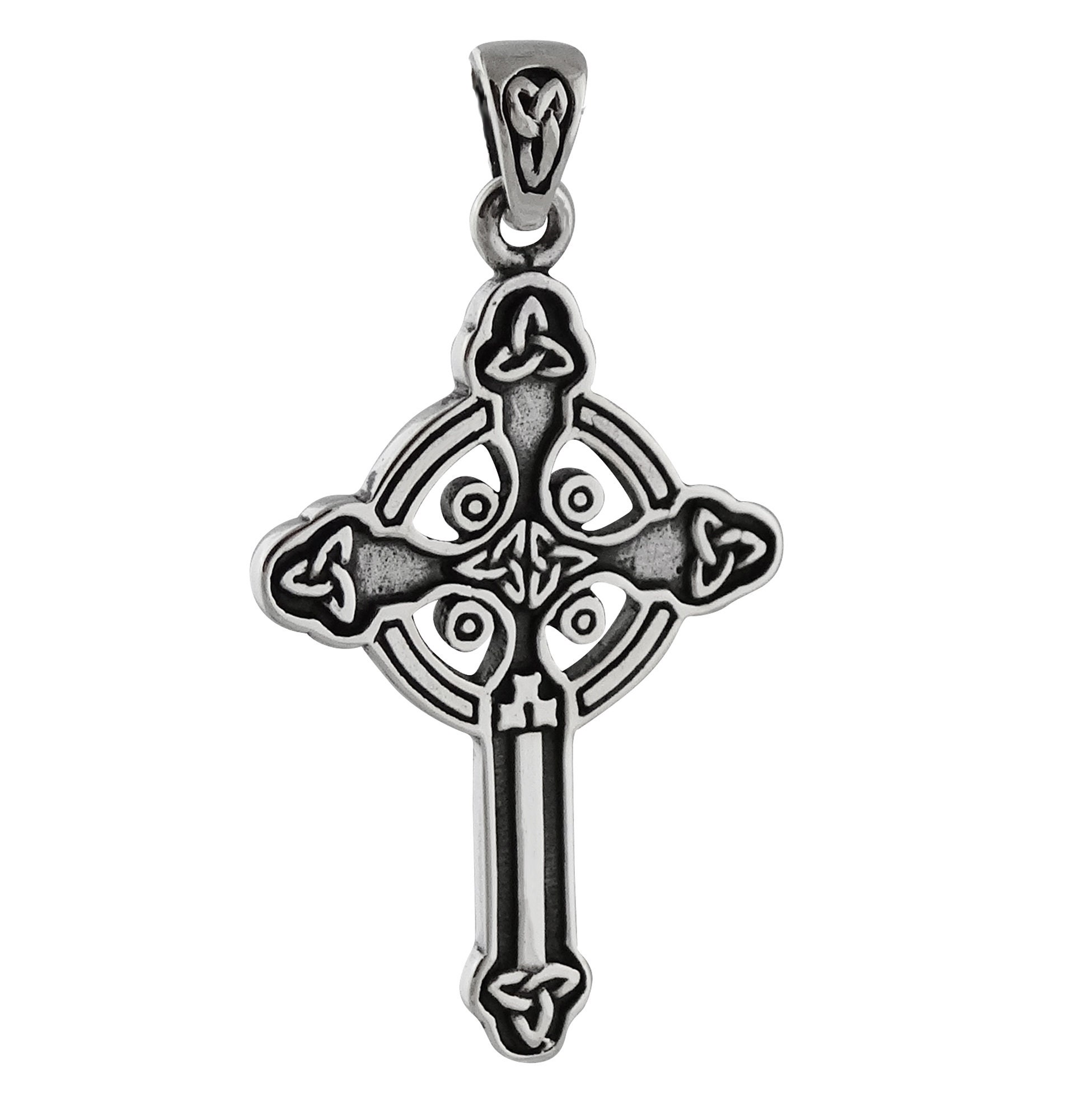 Sterling Silver Celtic Trinity Knot Cross Pendant - 35mm X 19mm With ...