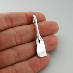 Sterling Silver Rowing Oar Pendant - 42mm x 9mm Crew Team Pendant with Built In Bail