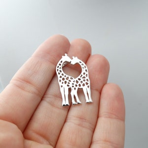 Two Hugging Giraffes Slider Pendant - 925 Sterling Silver - Love Giraffe Charm 28mm x 18mm