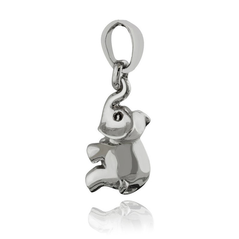 3D Elephant Dangling by Trunk Charm 925 Sterling Silver Detailed Double Sided 3 Dimensional Zoo Safari 20mm x 9mm image 1