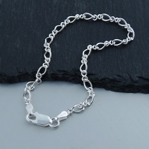 Sterling Silver Figure Eight Charm Bracelet - 3.8mm wide, 7&quot; or 8&quot; Long with Lobster Clasp