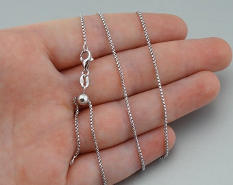 1.25mm Adjustable Half Round Box Chain Necklace - Rhodium Plated 925 Sterling Silver - Adjusts up to 24" in Length