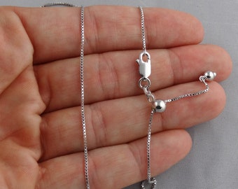 Silver Chain for Pendant, Small Diameter Threader End for Small Loop Pendant, Thin Adjustable Sterling Silver Cable Chain 18 or 22 Inches