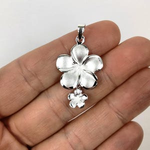 Sterling Silver Plumeria Pendant Charm - 37mm Tropical Flower Pendant