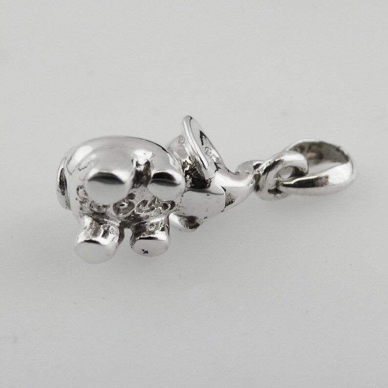 3D Elephant Dangling by Trunk Charm 925 Sterling Silver Detailed Double Sided 3 Dimensional Zoo Safari 20mm x 9mm image 5