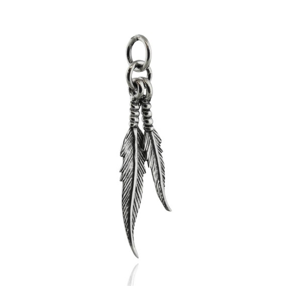 Dangling Double Feathers Pendant Charm 925 Sterling Silver - Etsy