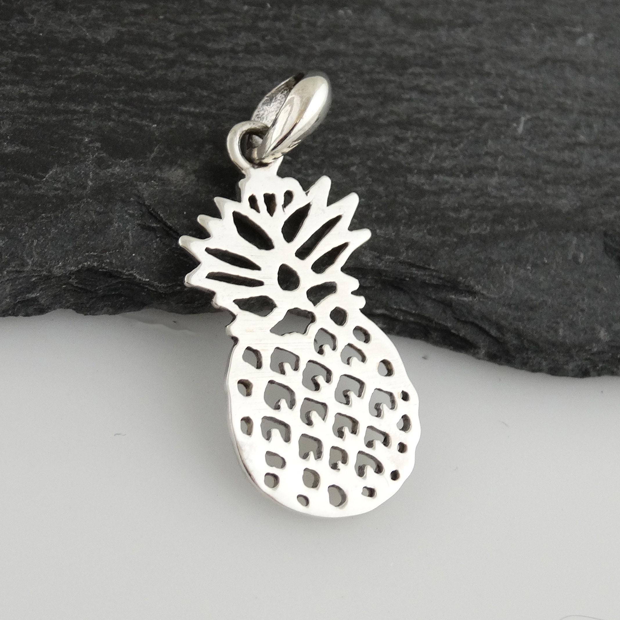 Silver and Enamel Pineapple Charm Hawaiian Tropical Fruit Hospitality Pendant Silver and Enamel Pineapple Charm Hawaiian Tropical Fruit Hospitality Pendant