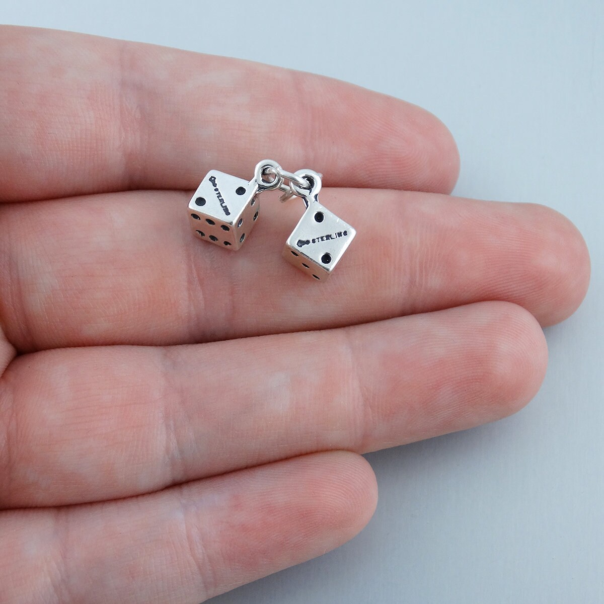 Sterling Silver Pair of Dangling Dice Charm 925 Silver 3 Etsy