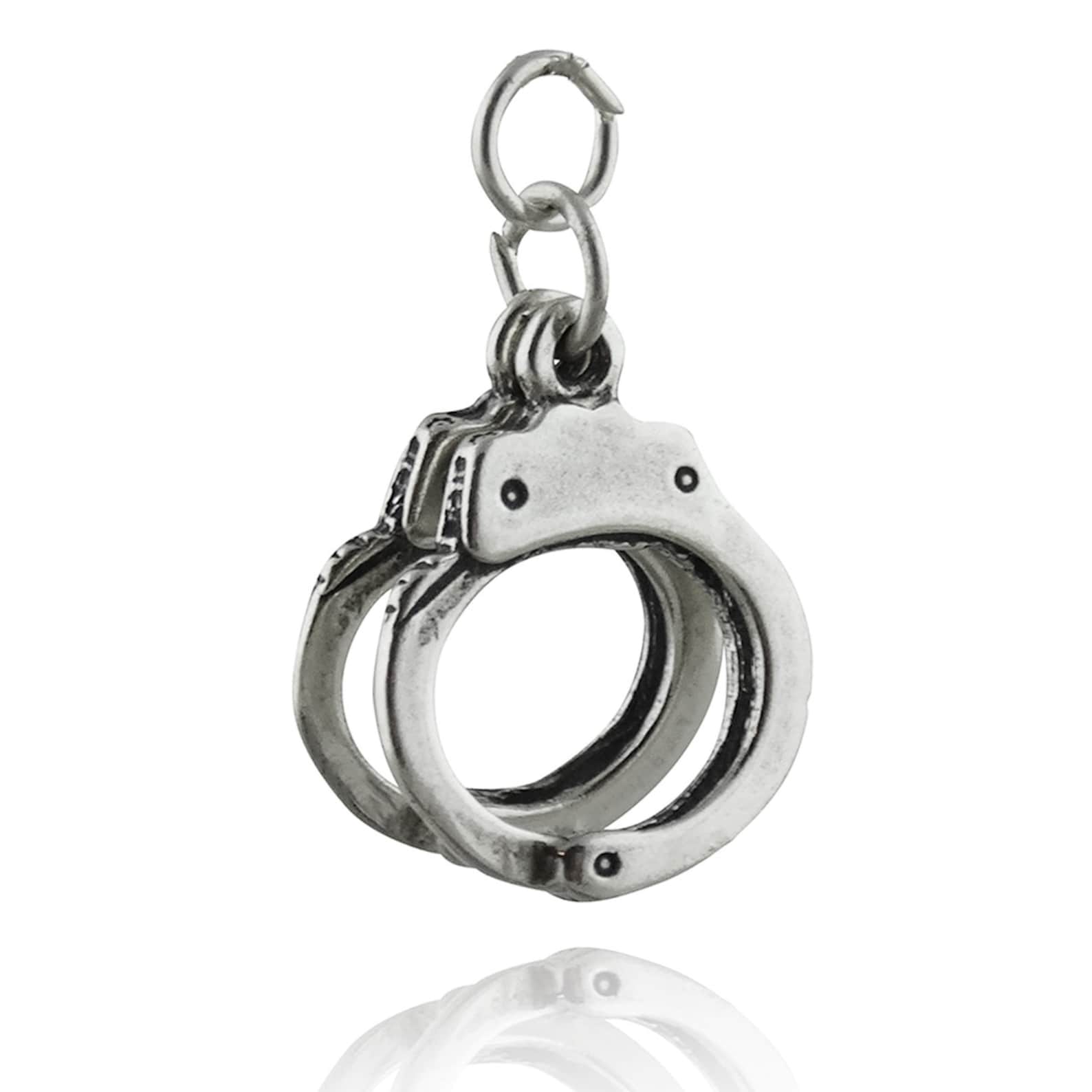 Handcuffs Charm 925 Sterling Silver Detailed Handcuff Etsy