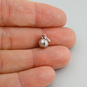 Tiny 3D Baseball Charm - 925 Sterling Silver - Detailed Solid Baseball Pendant Softball Sports 10mm x 6mm