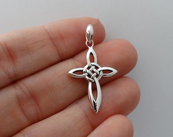 Celtic Knot Cross Pendant - 925 Sterling Silver - 25mm x 15mm Irish Infinite Infinity