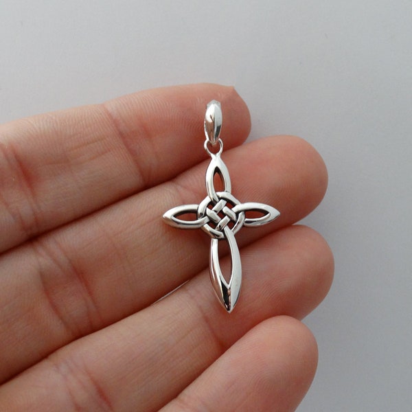 Celtic Knot Cross Pendant - 925 Sterling Silver - 25mm x 15mm Irish Infinite Infinity