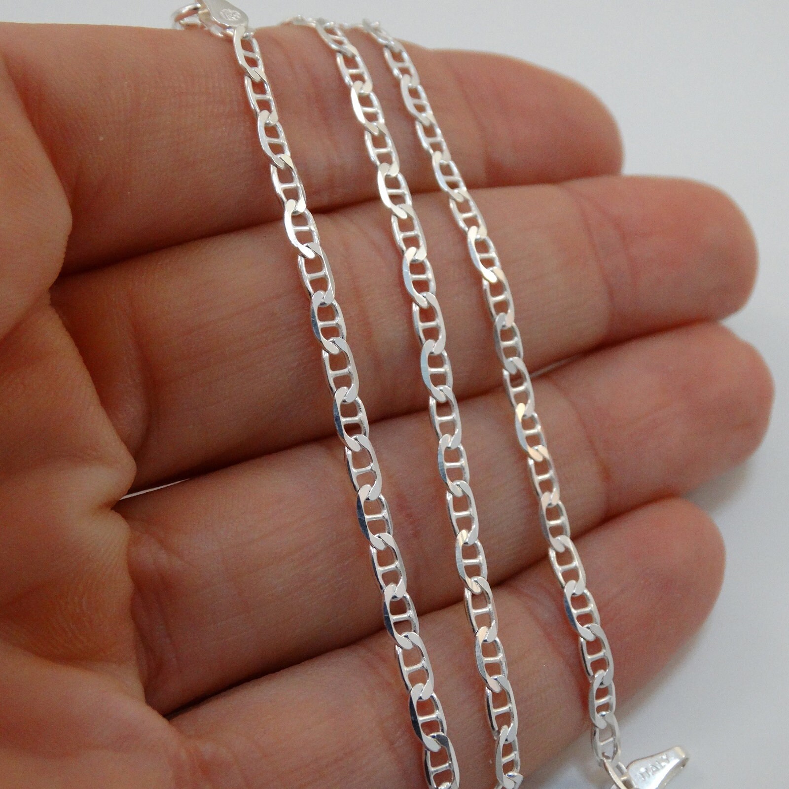 2.7mm Flat Marina or Mariner Chain Necklace 925 Sterling Etsy