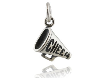 Sterling Silver Tiny Cheer Megaphone Charm - 925 Sterling - Coach Cheerleader Team Cheerleading 10mm x 7mm