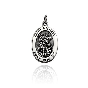 Sterling Silver Saint Michael Pendant - 18mm x 28mm Oval Archangel Protection Charm