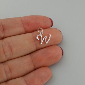 Sterling Silver Initial Letter W Charm - 925 Silver - Cute Dainty Script Alphabet Pendant 11mm x 11mm