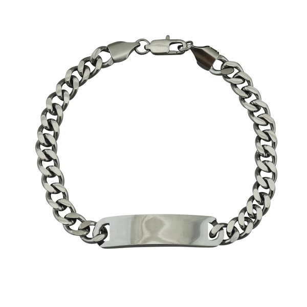 8" Men's Curb Chain Identification ID 6mm wide Bracelet, Stainless Steel - Perfect for Engraving