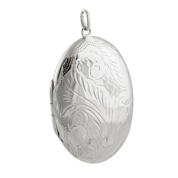 Sterling Silver Large Oval Floral 2 Photo Locket - 925 Sterling Silver - 3D Keepsake Photo Locket 55mm x 35mm
