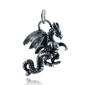 Sterling Silver 3D Dragon Charm - 15mm x 20mm Detailed Fantasy Pendant