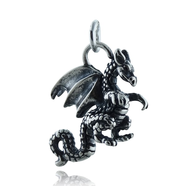 Sterling Silver 3D Dragon Charm - 925 Sterling Silver - Detailed Pendant 15mm x 20mm