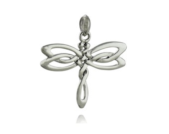 Sterling Silver Celtic Dragonfly Pendant - 3/4&quot; Irish Knot Style Charm with Bail