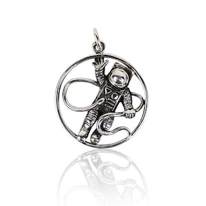 Sterling Silver Astronaut Charm - 27mm x 20mm Detailed Spaceman Pendant