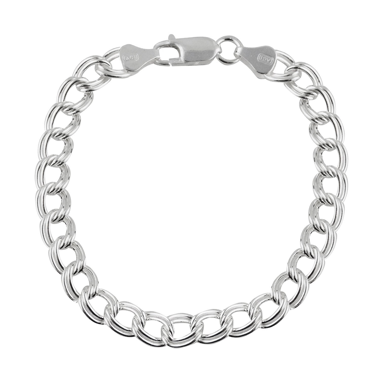 Buy 7 or 8 Sterling Silver Double Link Charm Bracelet 6.9mm Wide